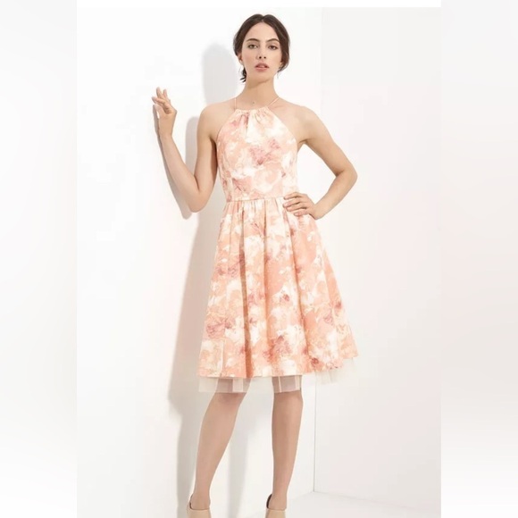 Anthropologie McGinn Lindsey Halter Tulle Dress in Peach Rose - Picture 2 of 13